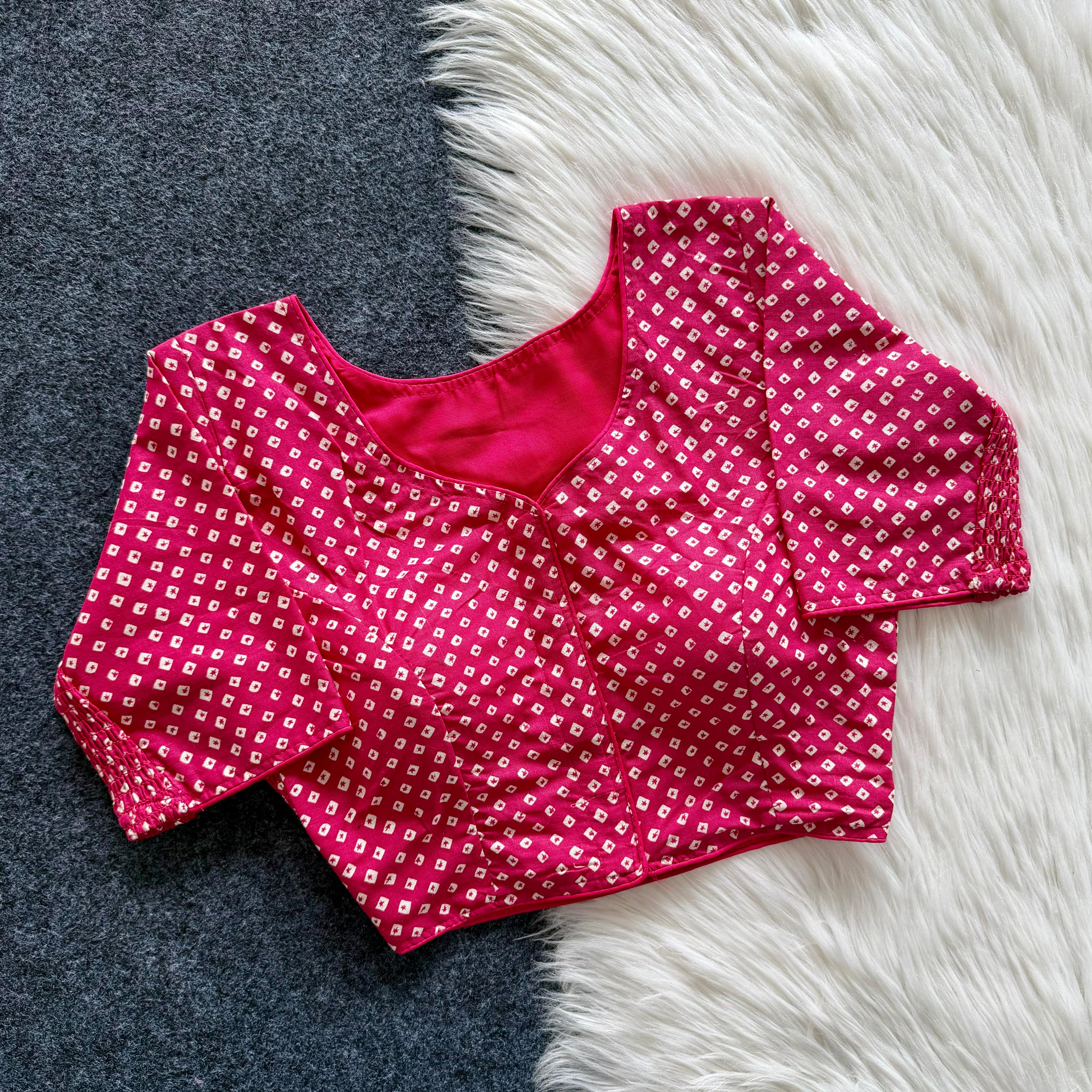 Ojalika Cotton Blouse-Stretchable Side Elastic Panels-Pink